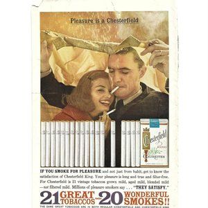 Chesterfield King Cigarettes AD 1960s Vintage Print Ad 9 inch Tall TEAR